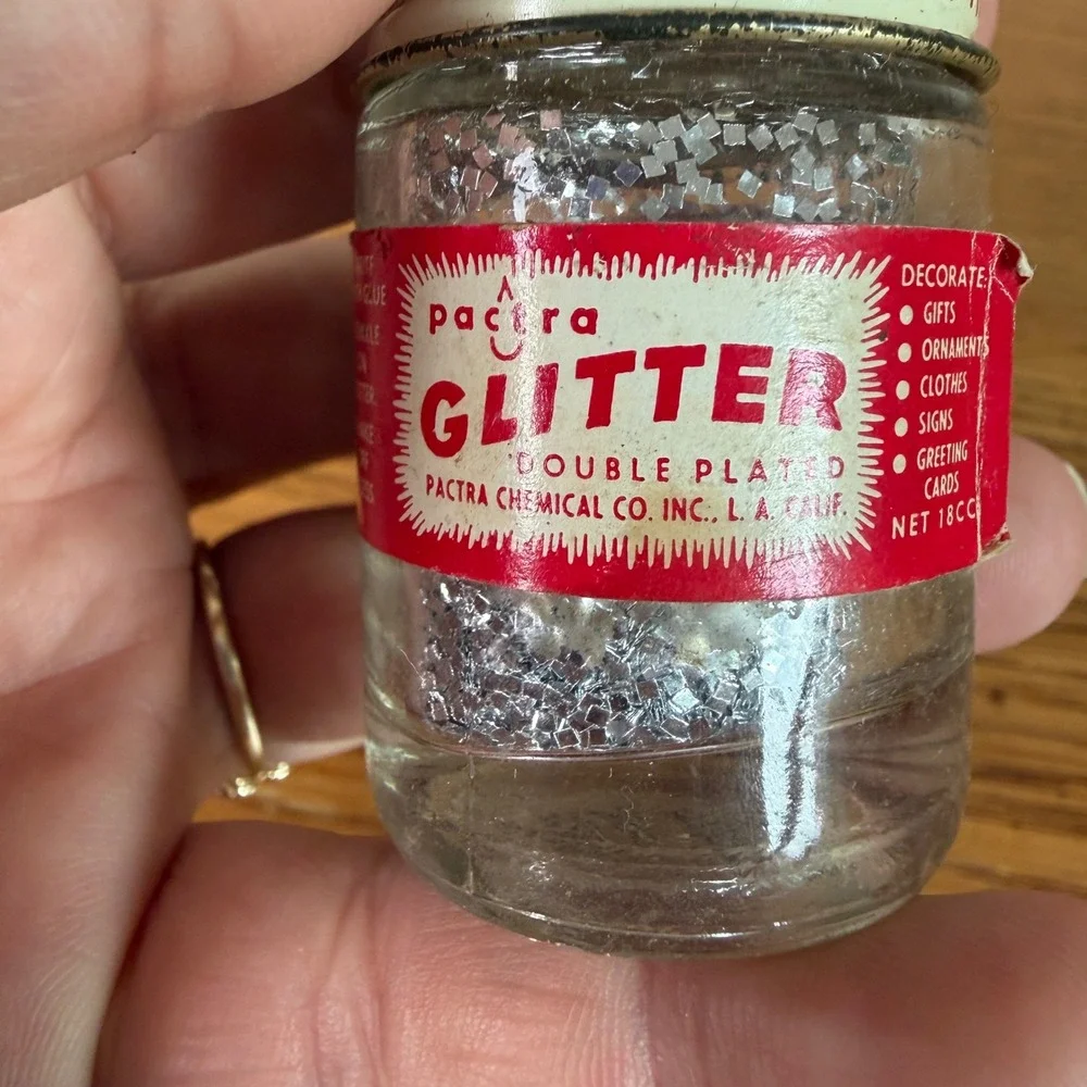 Vintage Glitter Lot Craft House Wilhold Pactra Glass Jars Silver Blue Pink Multi